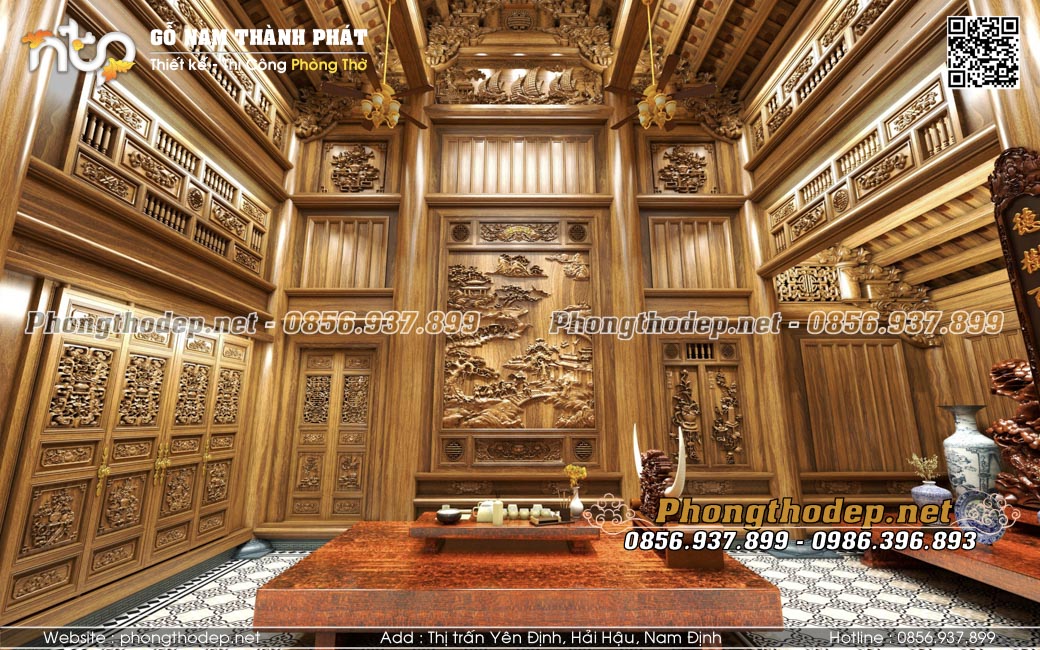 Thiết kế cửa bức bàn đẹp trong nhà gỗ 5 gian tại Bình Dương